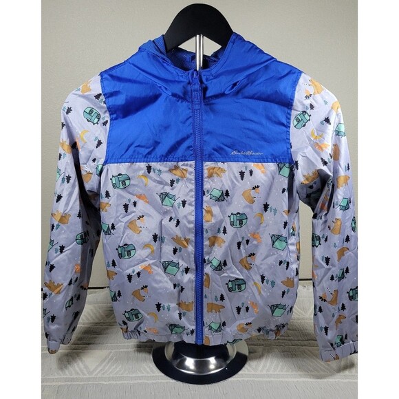 Eddie Bauer Kids Hooded Rain Jacket – Camping Print – Size 7 - Picture 1 of 6